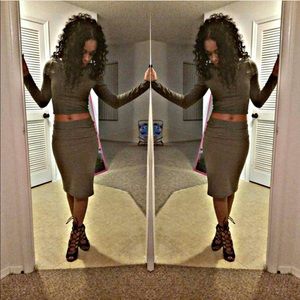 Grey 2 piece skirt and crop top set
